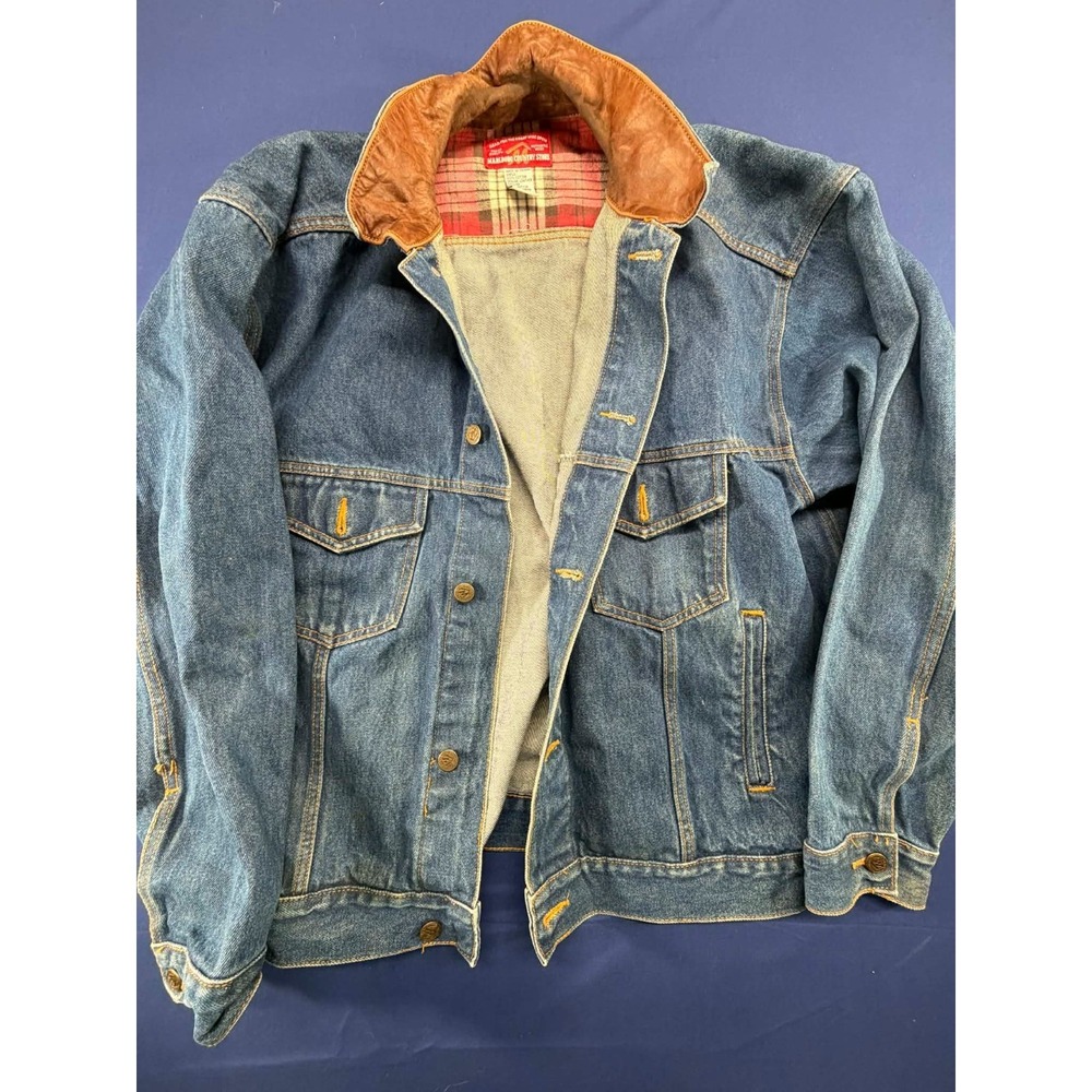 Marlboro Country Store Jean Jacket Leather Collar Size‎ Large Flannel